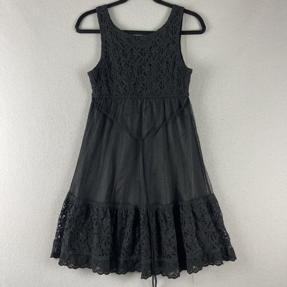 Whimsigoth Fairy Witchy Dress Womens Medium Black Lace Sheer Ruffle Goth Grunge - Picture 13 of 16